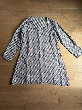 Flax Black and White Dot Print Tunic L Linen